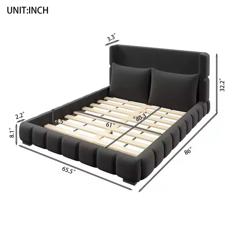 Letto imbottito con 2 cuscini, Bianco/Nero, Misura King/Queen