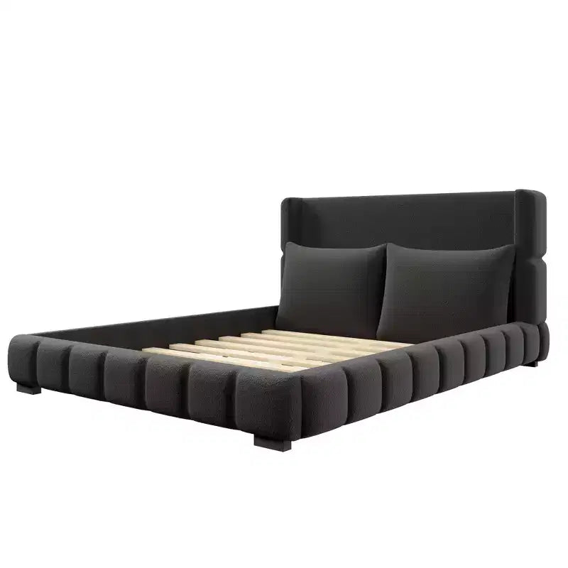 Letto imbottito con 2 cuscini, Bianco/Nero, Misura King/Queen