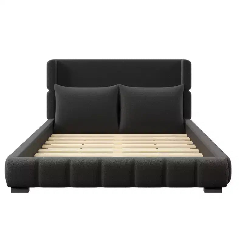Letto imbottito con 2 cuscini, Bianco/Nero, Misura King/Queen