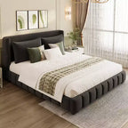 Letto imbottito con 2 cuscini, Bianco/Nero, Misura King/Queen