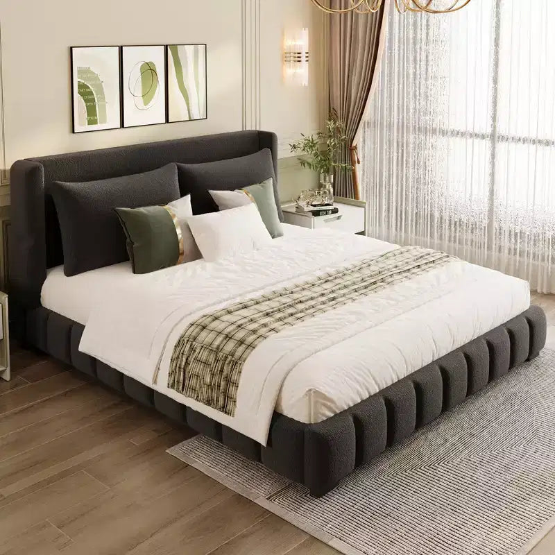 Letto imbottito con 2 cuscini, Bianco/Nero, Misura King/Queen