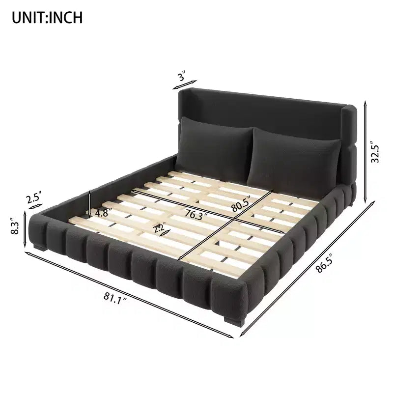 Letto imbottito con 2 cuscini, Bianco/Nero, Misura King/Queen