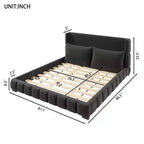 Letto imbottito con 2 cuscini, Bianco/Nero, Misura King/Queen
