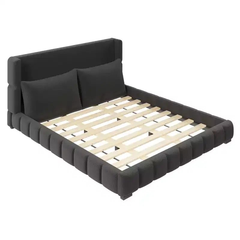 Letto imbottito con 2 cuscini, Bianco/Nero, Misura King/Queen