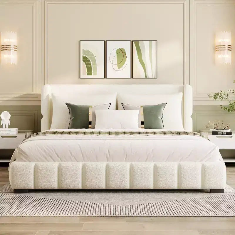 Letto imbottito con 2 cuscini, Bianco/Nero, Misura King/Queen