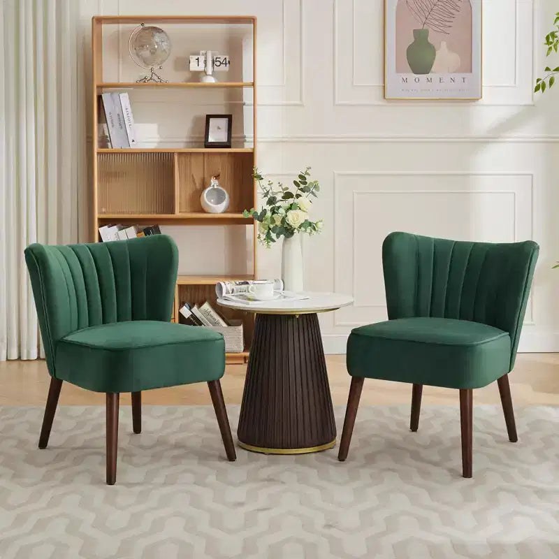 Poltrona d'Appoggio Imbottita Senza Braccioli, Beige/Nero/Verde, Stile Mid-Century, Posti a Sedere 1