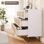 Cassettiera Rattan a 9 Cassetti Bianca e Nera, Mobile Contenitore Intrecciato a Mano per Camera da Letto, Soggiorno e Ingresso