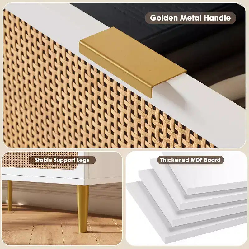 Cassettiera Rattan a 9 Cassetti Bianca e Nera, Mobile Contenitore Intrecciato a Mano per Camera da Letto, Soggiorno e Ingresso