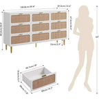 Cassettiera Rattan a 9 Cassetti Bianca e Nera, Mobile Contenitore Intrecciato a Mano per Camera da Letto, Soggiorno e Ingresso