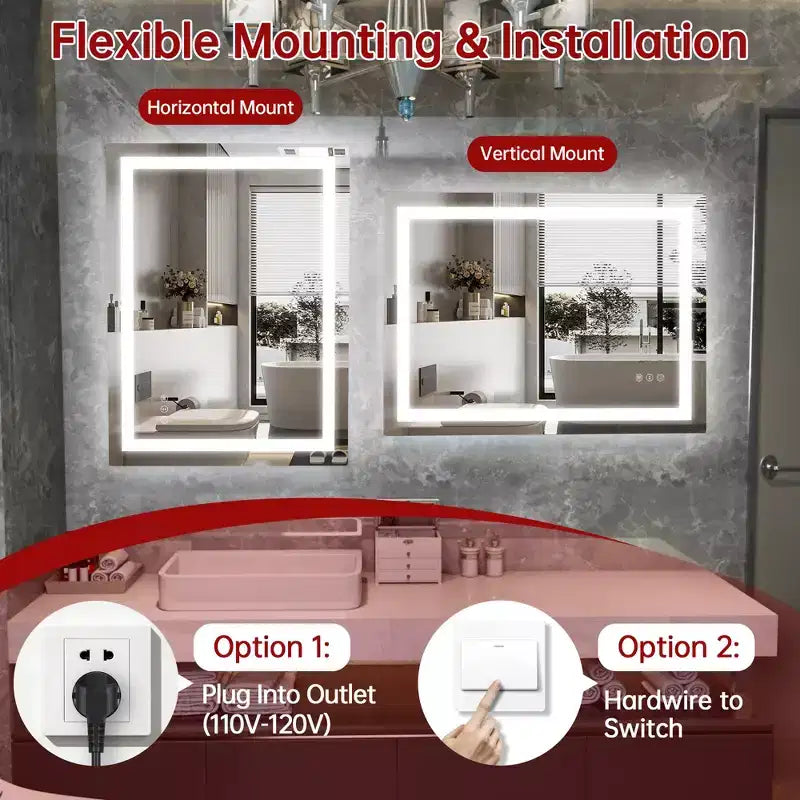 Specchio a muro da 24x32 con LED, antiappannamento, 3 temperature colore, utente singolo