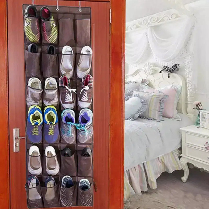 Organizzatore di scarpe da appendere alla porta a 24 tasche, contiene 24 paia