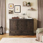 Credenza in Stile Rustico Nera/Marrone/Rovere – Mobile Contenitore a 2 Ante e 5 Cassetti