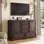 Credenza in Stile Rustico Nera/Marrone/Rovere – Mobile Contenitore a 2 Ante e 5 Cassetti