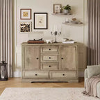 Credenza in Stile Rustico Nera/Marrone/Rovere – Mobile Contenitore a 2 Ante e 5 Cassetti