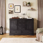 Credenza in Stile Rustico Nera/Marrone/Rovere – Mobile Contenitore a 2 Ante e 5 Cassetti