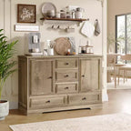 Credenza in Stile Rustico Nera/Marrone/Rovere – Mobile Contenitore a 2 Ante e 5 Cassetti