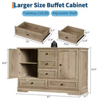 Credenza in Stile Rustico Nera/Marrone/Rovere – Mobile Contenitore a 2 Ante e 5 Cassetti