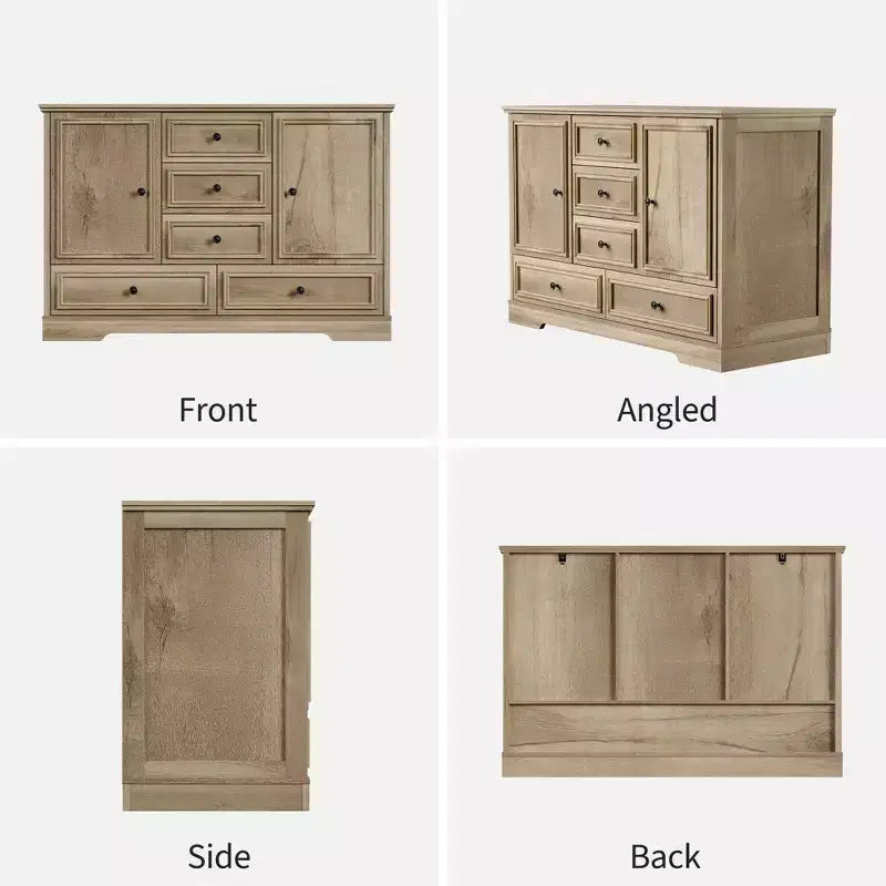 Credenza in Stile Rustico Nera/Marrone/Rovere – Mobile Contenitore a 2 Ante e 5 Cassetti