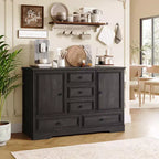 Credenza in Stile Rustico Nera/Marrone/Rovere – Mobile Contenitore a 2 Ante e 5 Cassetti