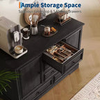 Credenza in Stile Rustico Nera/Marrone/Rovere – Mobile Contenitore a 2 Ante e 5 Cassetti