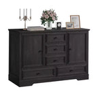 Credenza in Stile Rustico Nera/Marrone/Rovere – Mobile Contenitore a 2 Ante e 5 Cassetti