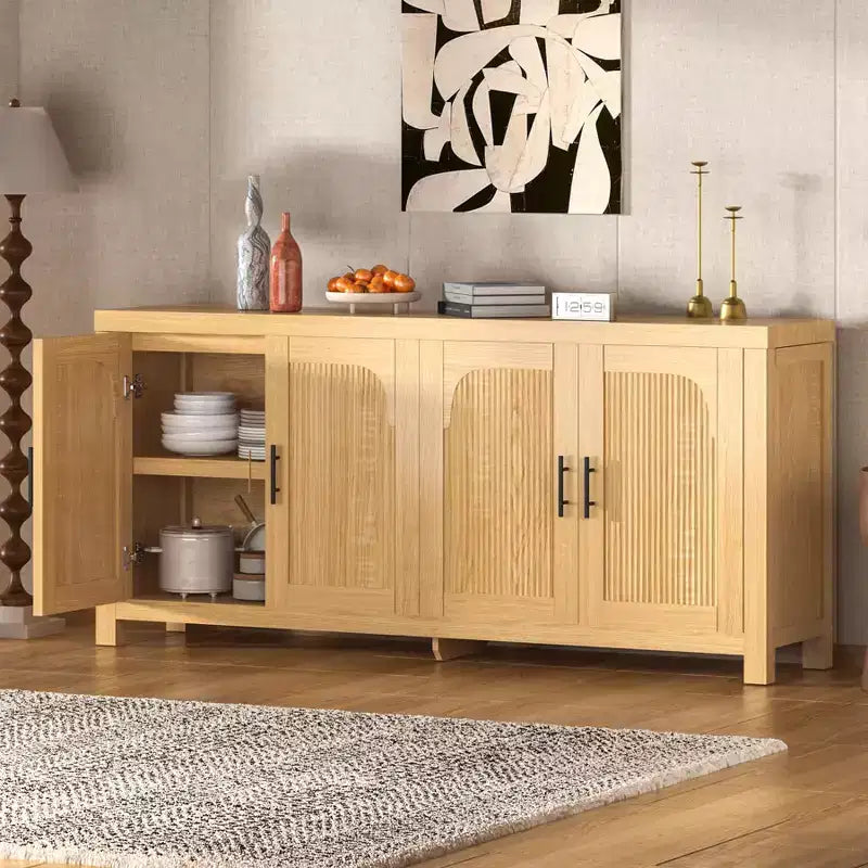 Credenza a buffet da 71" in rovere chiaro stile rustico con 4 ante