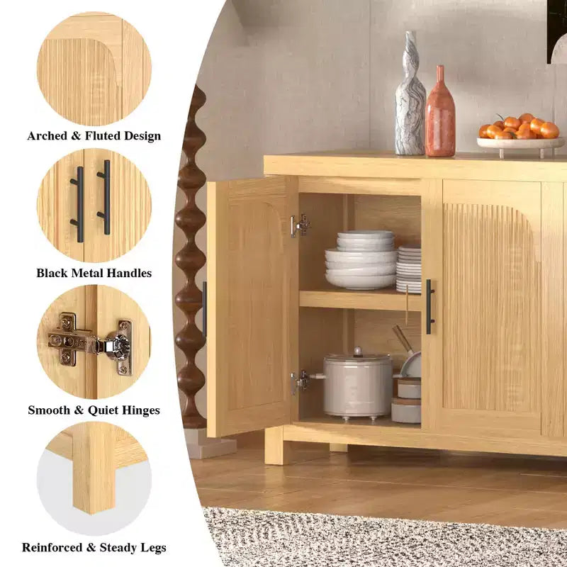 Credenza a buffet da 71" in rovere chiaro stile rustico con 4 ante