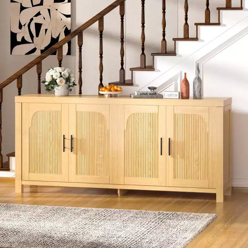 Credenza a buffet da 71" in rovere chiaro stile rustico con 4 ante