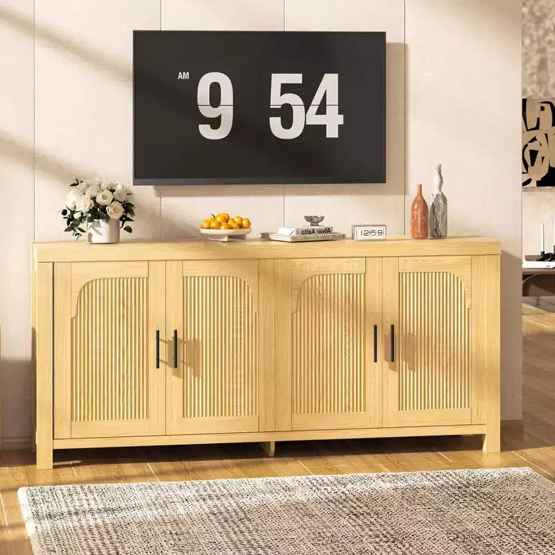 Credenza a buffet da 71" in rovere chiaro stile rustico con 4 ante