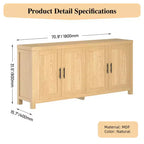 Credenza a buffet da 71" in rovere chiaro stile rustico con 4 ante