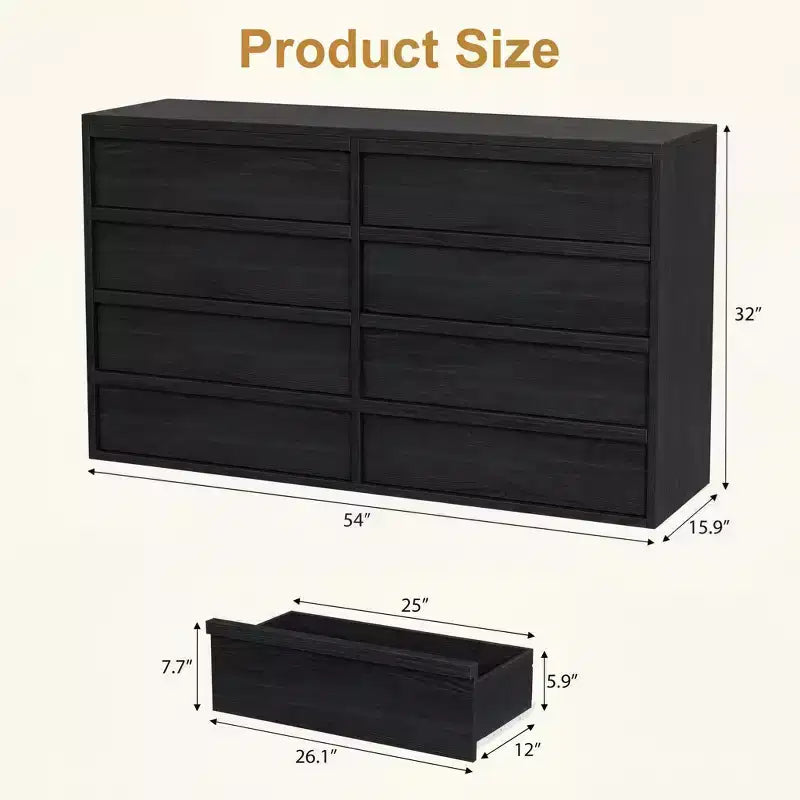 Comò a 8 cassetti, larghezza 137 cm, Rovere Naturale, per Adulti