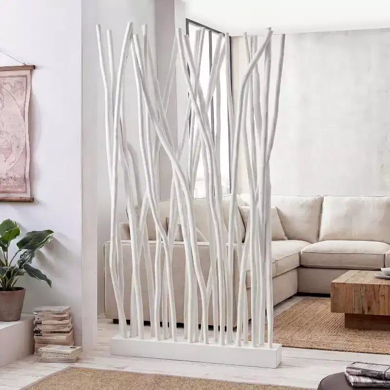 Paravento a Pannello Singolo in Ramo di Teak, Naturale/Bianco, 39L x 68A