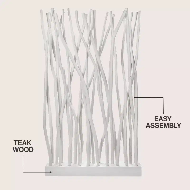 Paravento a Pannello Singolo in Ramo di Teak, Naturale/Bianco, 39L x 68A