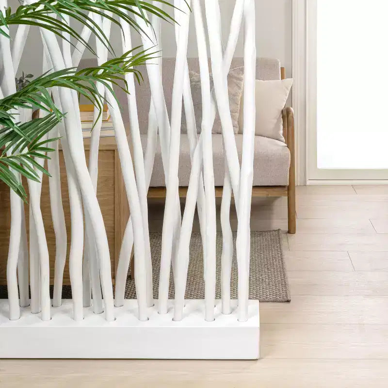 Paravento a Pannello Singolo in Ramo di Teak, Naturale/Bianco, 39L x 68A