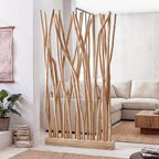 Paravento a Pannello Singolo in Ramo di Teak, Naturale/Bianco, 39L x 68A