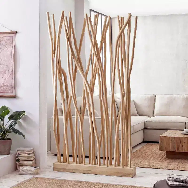 Paravento a Pannello Singolo in Ramo di Teak, Naturale/Bianco, 39L x 68A