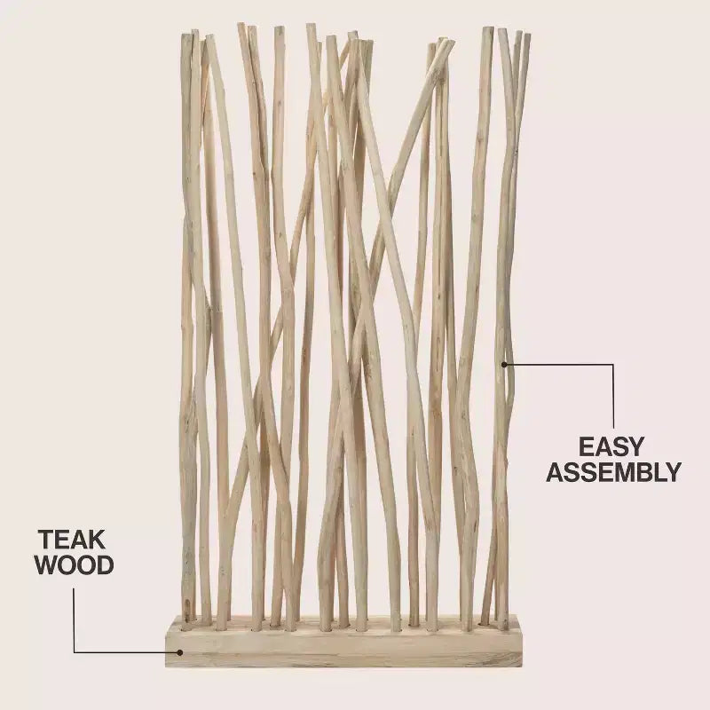 Paravento a Pannello Singolo in Ramo di Teak, Naturale/Bianco, 39L x 68A