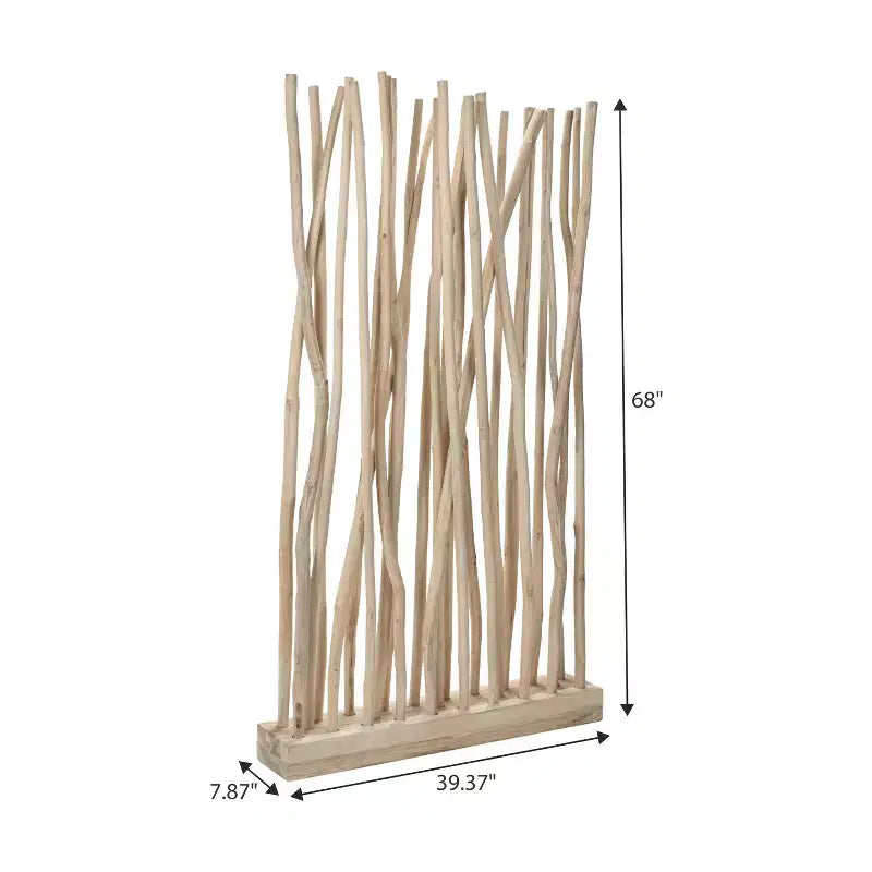 Paravento a Pannello Singolo in Ramo di Teak, Naturale/Bianco, 39L x 68A