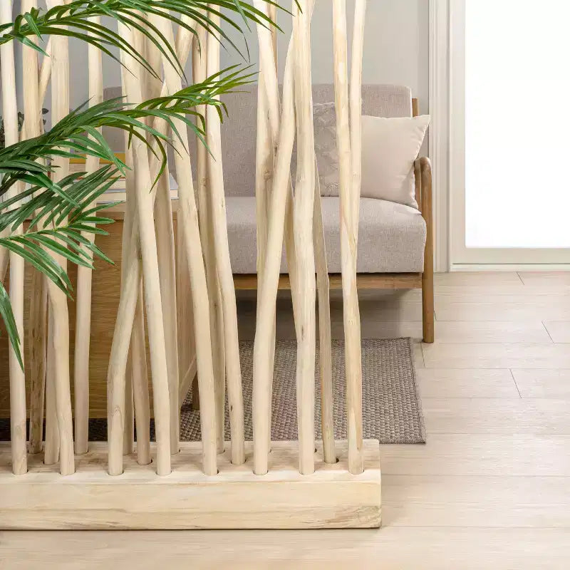 Paravento a Pannello Singolo in Ramo di Teak, Naturale/Bianco, 39L x 68A