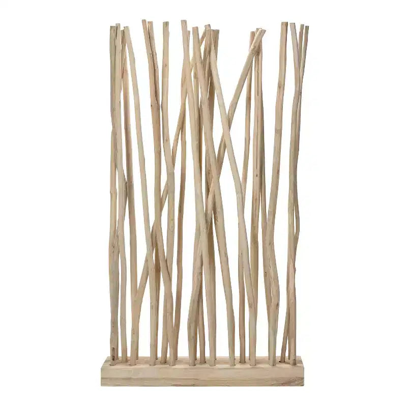 Paravento a Pannello Singolo in Ramo di Teak, Naturale/Bianco, 39L x 68A