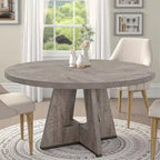 MAYEERTY Tavolo da Pranzo Rotondo da 47 Pollici Stile Rustico, Tavolo da Cucina per 4 Persone con Struttura in Metallo e Piano in MDF