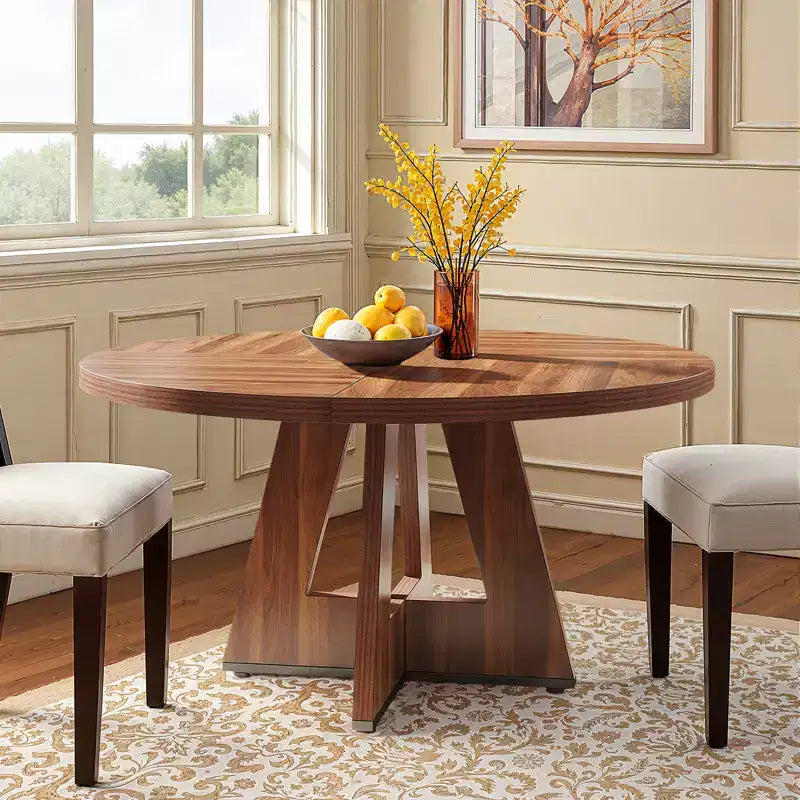 MAYEERTY Tavolo da Pranzo Rotondo da 47 Pollici Stile Rustico, Tavolo da Cucina per 4 Persone con Struttura in Metallo e Piano in MDF