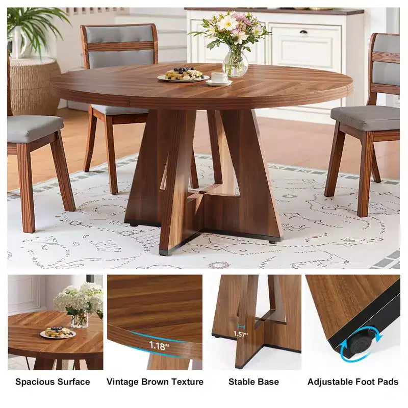 MAYEERTY Tavolo da Pranzo Rotondo da 47 Pollici Stile Rustico, Tavolo da Cucina per 4 Persone con Struttura in Metallo e Piano in MDF