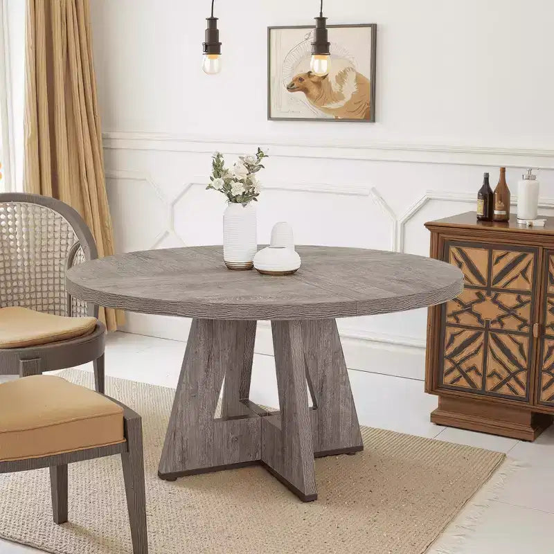 MAYEERTY Tavolo da Pranzo Rotondo da 47 Pollici Stile Rustico, Tavolo da Cucina per 4 Persone con Struttura in Metallo e Piano in MDF