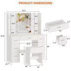 Scrivania da trucco illuminata da 43" con specchio, 7 cassetti e portacapelli per 1 persona – Nero / Bianco / Bianco Marmo