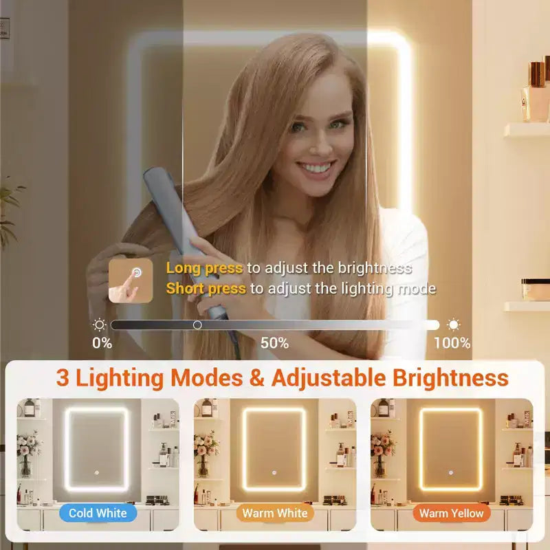 Scrivania da trucco illuminata da 43" con specchio, 7 cassetti e portacapelli per 1 persona – Nero / Bianco / Bianco Marmo