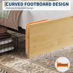 Struttura letto a piattaforma in rattan naturale con testiera a LED e 4 cassetti contenitore, matrimoniale/queen