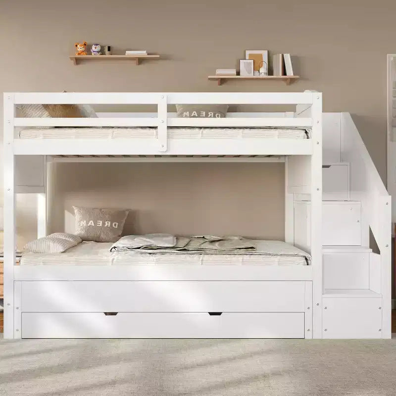 Letto a castello Twin XL con letto estraibile, scala contenitore e armadio, per 3 (bambini 8+)