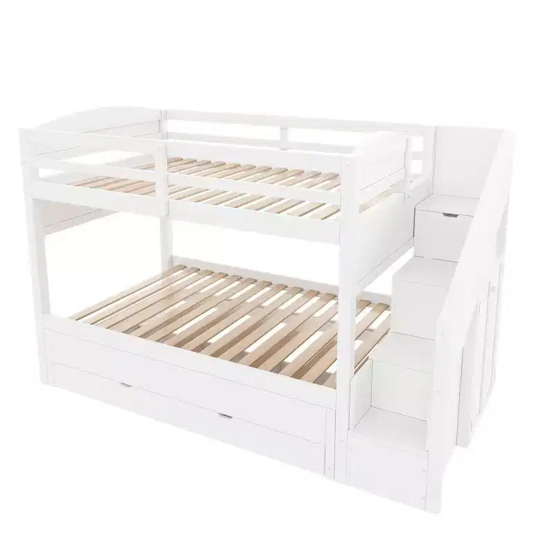 Letto a castello Twin XL con letto estraibile, scala contenitore e armadio, per 3 (bambini 8+)