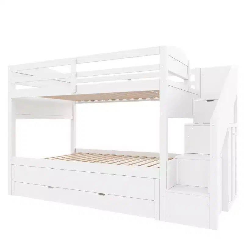 Letto a castello Twin XL con letto estraibile, scala contenitore e armadio, per 3 (bambini 8+)